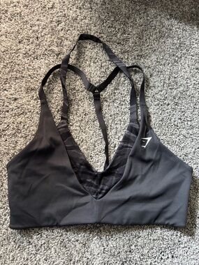 Gymshark Black Strappy Halter Deep V Sports Bra